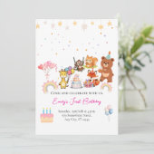 Zoo animals cute first birthday invitation (Debout devant)