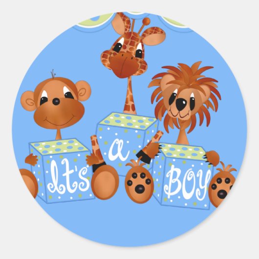 Zoo Animals Het is een Boy Kaarten Ronde Sticker (Voorkant)