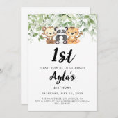 Zoo Animaux 1er Anniversaire Invitation (Devant / Derrière)