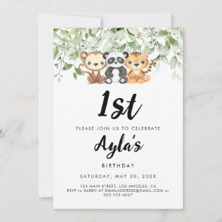Zoo Animaux 1er Anniversaire Invitation