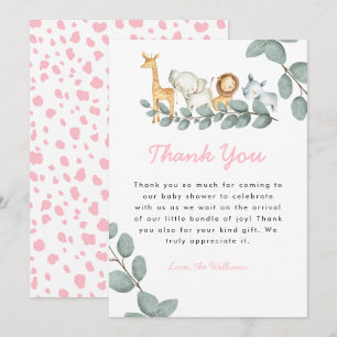 Zoo Animaux Fille Baby shower Carte de remerciemen