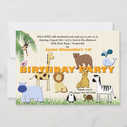 Zoo Animaux Invitation à la fête d'anniversaire (Devant)