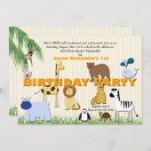 Zoo Animaux Invitation à la fête d'anniversaire (Devant / Derrière)