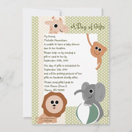Zoo Animaux Invitation Baby shower (Devant)