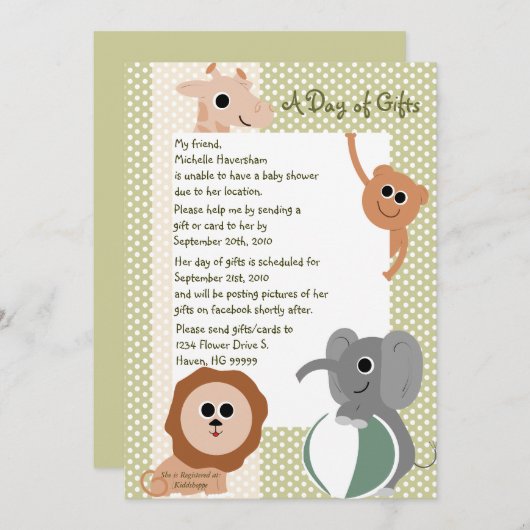 Zoo Animaux Invitation Baby shower (Devant / Derrière)