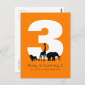 Zoo anniversaire fête orange invitation carte post (Devant / Derrière)