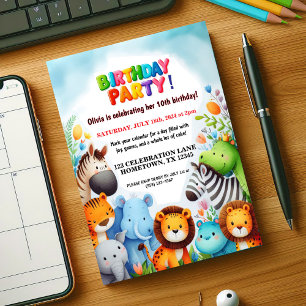 Zoo coloré Animaux Anniversaire Fête Invitation