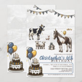 Zoo de moustiquaire bleu Invitation de fête d'anni (Devant / Derrière)