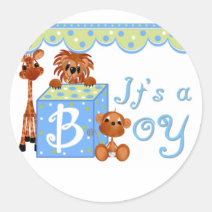 Zoo Dieren Het is een Jongen Baby-Kaarten Ronde Sticker