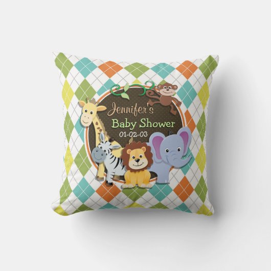 Zoo Dieren op kleurrijke Argyle Kussen (Voorkant)