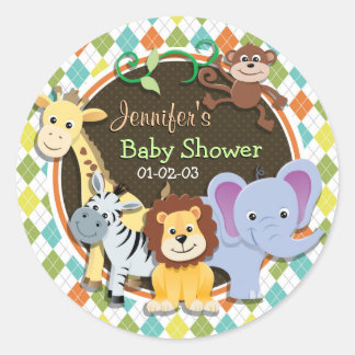 Zoo Dieren op kleurrijke Argyle Ronde Sticker