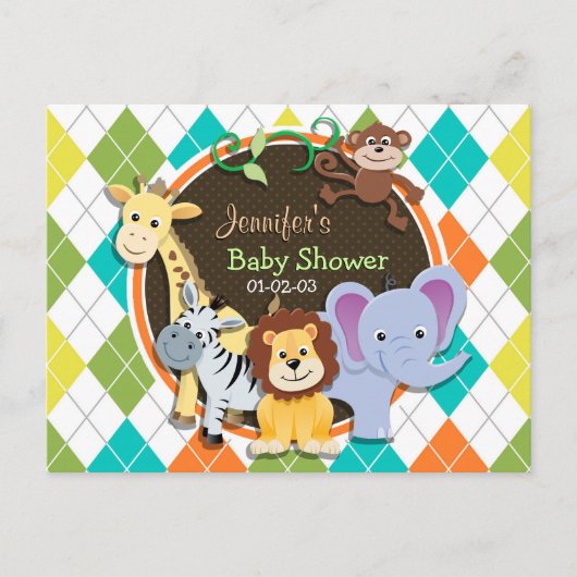 Zoo Dieren op kleurrijke Argyle Uitnodiging Briefkaart (Voorkant)