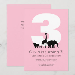 Zoo dieren roze kinderen verjaarfeest kaart