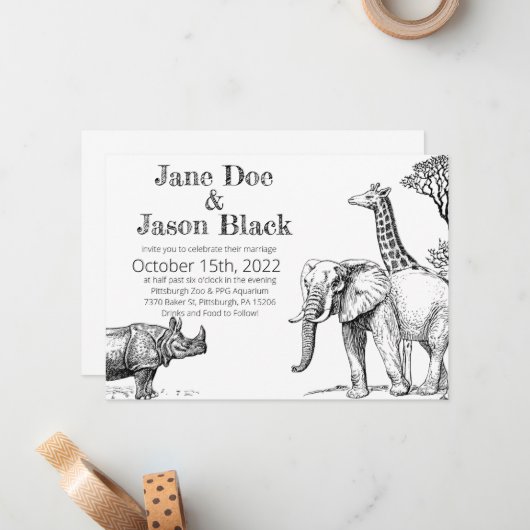 Zoo Faire-part de mariage (Devant/Arrière en situation)