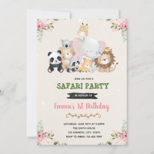 Zoo fille animaux invitation anniversaire