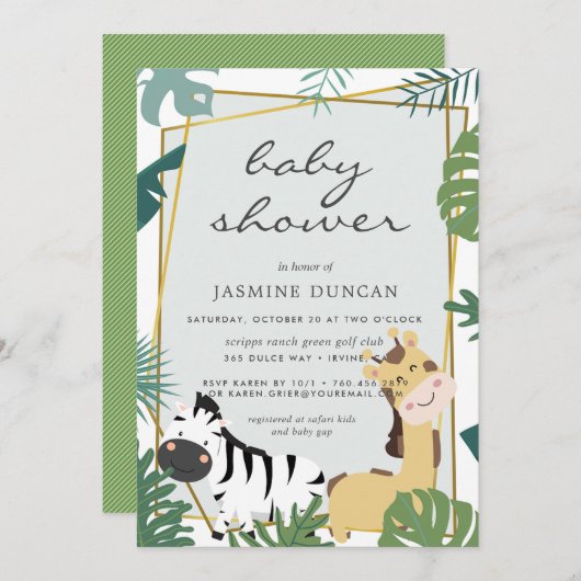 Zoo Forêt Neutre Baby shower Invitation (Devant / Derrière)