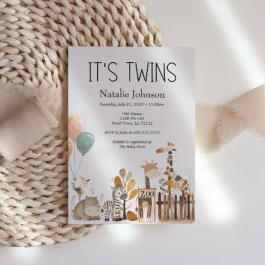 Zoo Nursery Animals Twins Baby shower Kaart