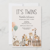 Zoo Nursery Animals Twins Baby shower Kaart (Voorkant)