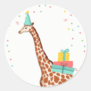 Zoo Party Animals Safari Oerwoud Wilde Giraffe Ronde Sticker