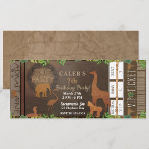 ZOO PARTY Bruine Dieren Verjaardagsfeest Ticket Kaart