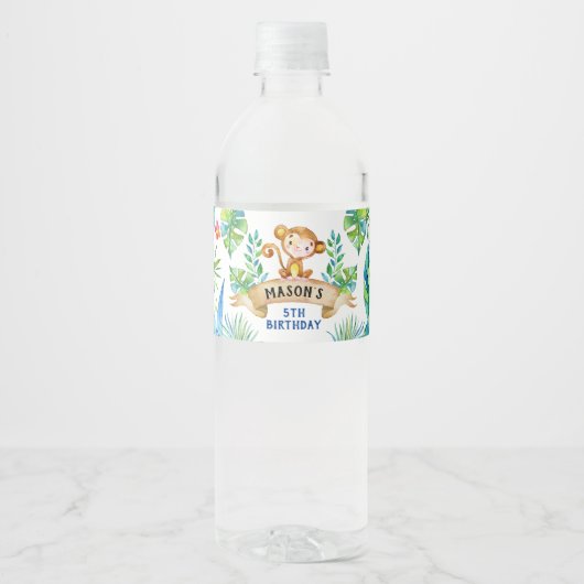 Zoo party flesetiket, Aap Waterfles Etiket (Voorkant)