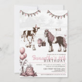 Zoo Pink Petch Anniversaire Fête Invitation (Devant)