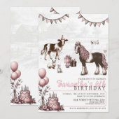 Zoo Pink Petch Anniversaire Fête Invitation (Devant / Derrière)