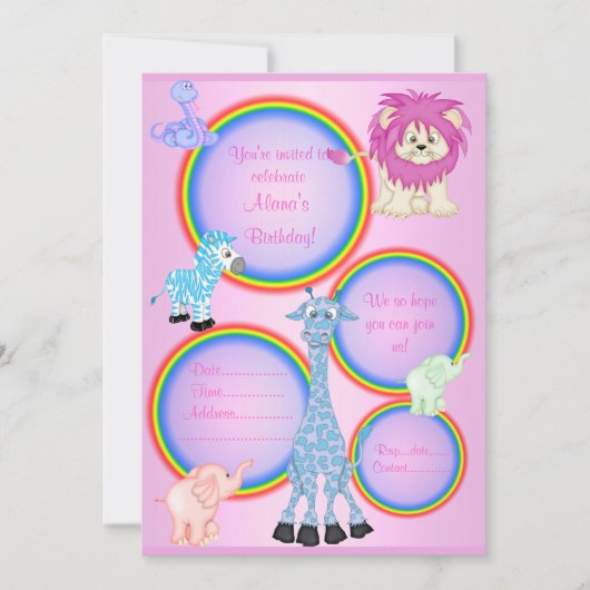ZOO RAINBOW PARTY INVITATION PINK révisé (Devant)