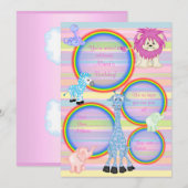 ZOO RAINBOW PARTY INVITATION PINK strié (Devant / Derrière)