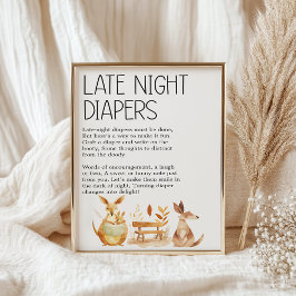Zoo Safari Animals Baby shower Late Night Luier Poster