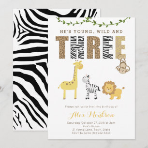 Zoo Safari Dieren 3e verjaardag van de Jongen Kaart