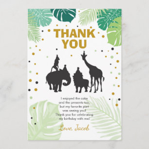 Zoo sauvage d'animaux de carte de remerciements