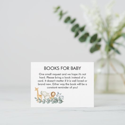 Zoo Theme Baby shower Book Request Informatiekaartje (Staand voorkant)