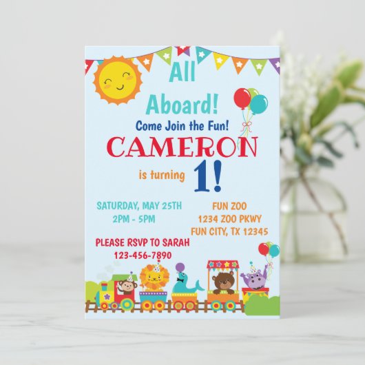 Zoo Train 1e verjaardag Kaart (Staand voorkant)