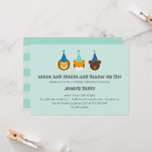 Zoo-verjaardag met leeuwen, tijgers, beren uitnodi kaart