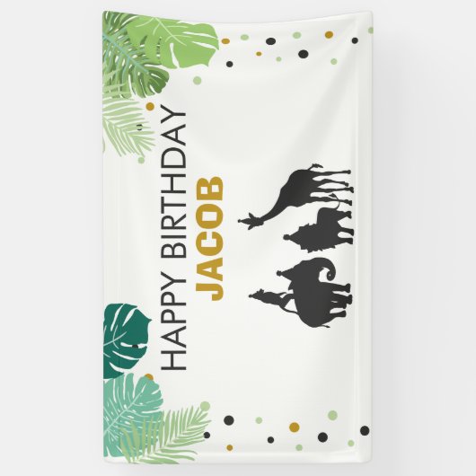 Zoo verjaardagsbanner Safari Oerwoud dieren feest Spandoek (Verticaal)