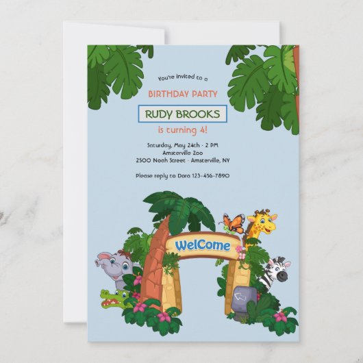 Zoo Welcome Birthday Party Kaart (Voorkant)