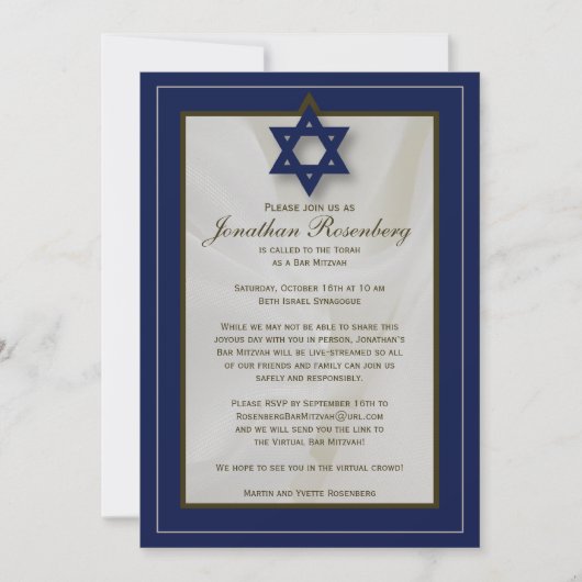 Zoom Bar Mitzvah Invitation dans la marine (Devant)