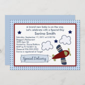 Zoom le long/avion 2 Invitations de douche bébé (Devant / Derrière)