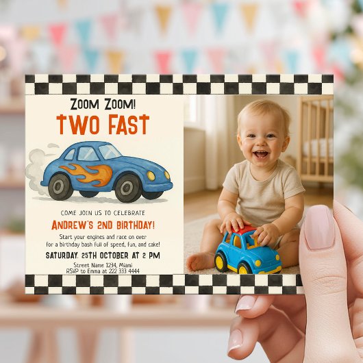 Zoom Zoom Two Fast Birthday Kaart