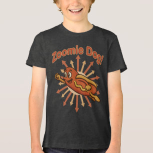 Zoomie Dog Flying Hot Dog Cartoon – Leuke retro Tri-Blend Shirt
