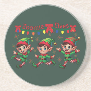 Zoomie Elves Christmas Zandsteen Onderzetter
