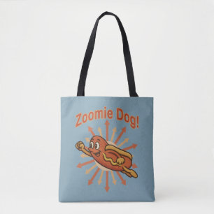 Zoomie-hond vliegende hotdog-cartoon – Leuk Retro Draagtas