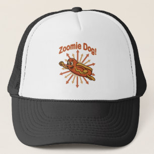 Zoomie-hond vliegende hotdog-cartoon – Leuk Retro Trucker Pet
