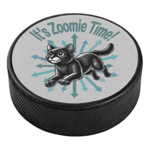 Zoomie Time Black Cat Hockey Puck