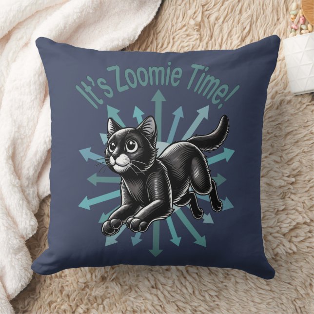 Zoomie Time Black Cat Kussen (Deken)
