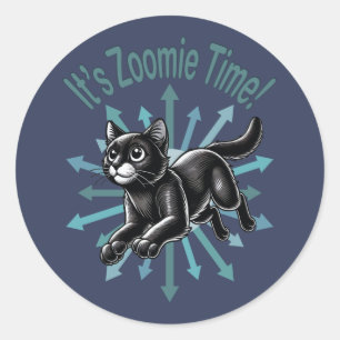 Zoomie Time Black Cat Ronde Sticker