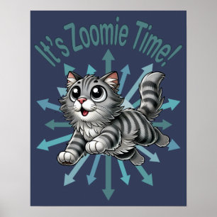 Zoomie Time Grey Tabby Cat Poster