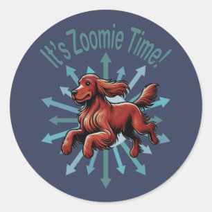 Zoomie Time Ierse Setter Ronde Sticker