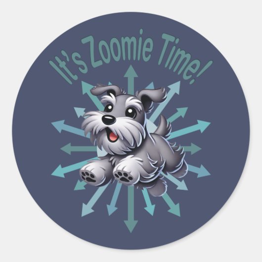 Zoomie Time Miniature Schnauzer Ronde Sticker (Voorkant)
